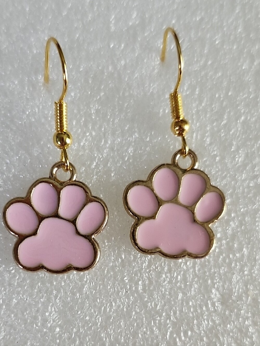 Hand Crafted Pink Paw Print Dangle Earrings